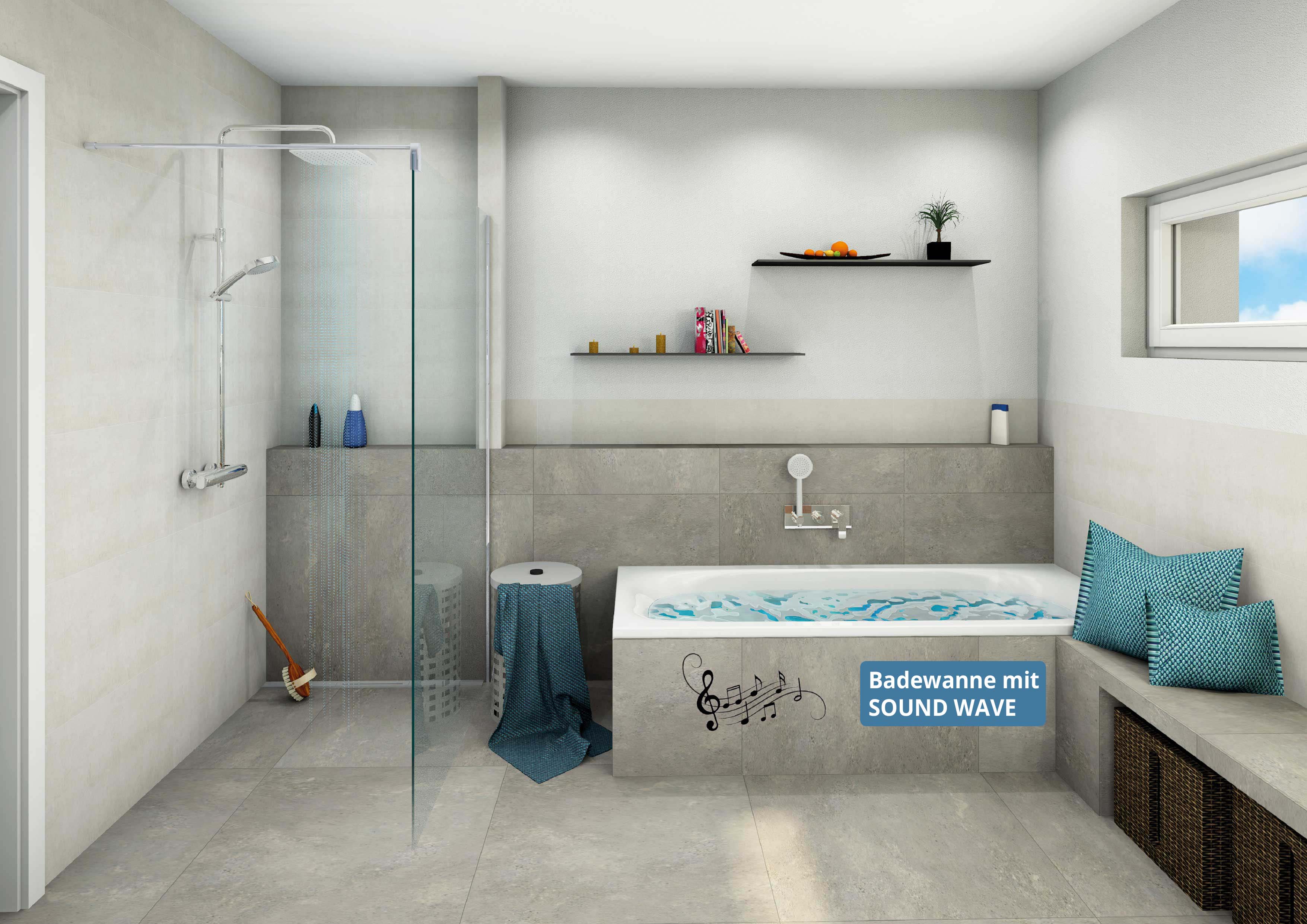 Planungsbeispiel: modernes Badezimmer mit Badewanne mit Sound WAVE