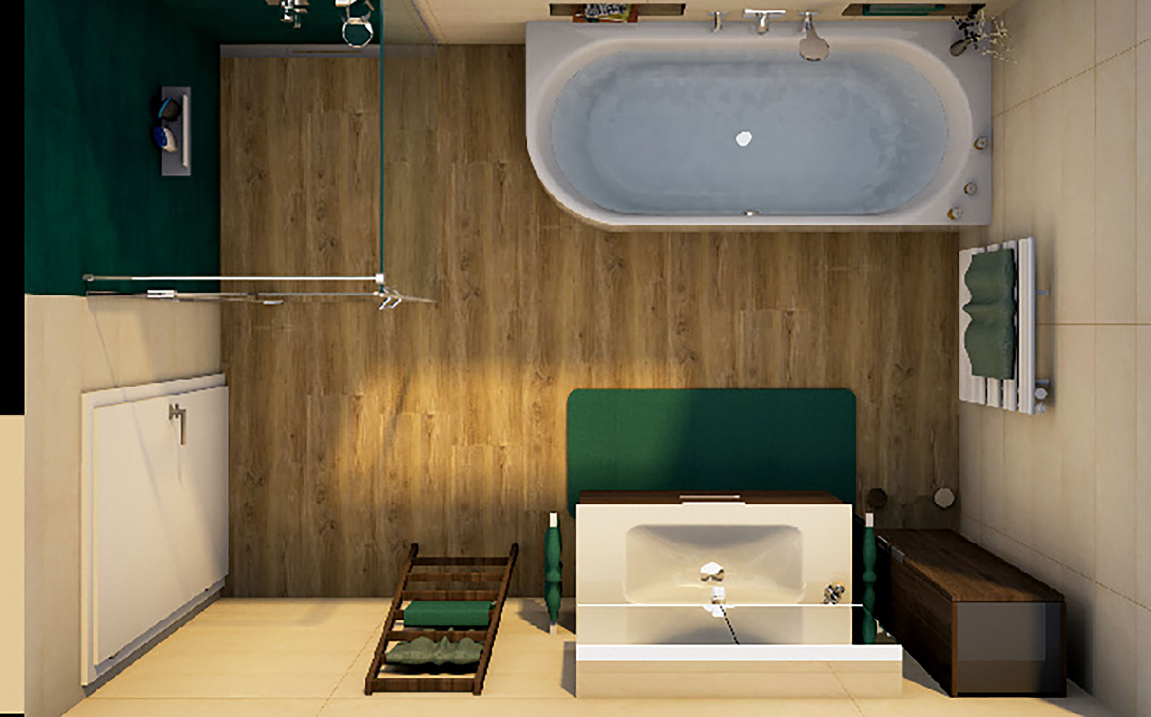 Planungsbeispiel: platzsparendes Bad im modernen Stil, Obenansicht