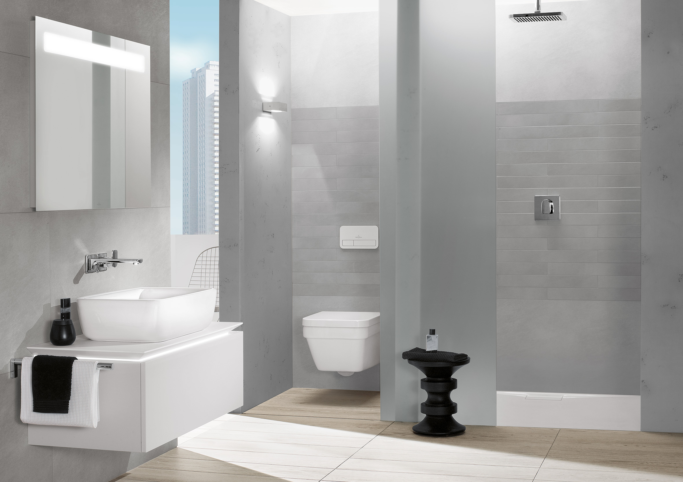 Badezimmer modern: Grau/Weiß Farbtöne