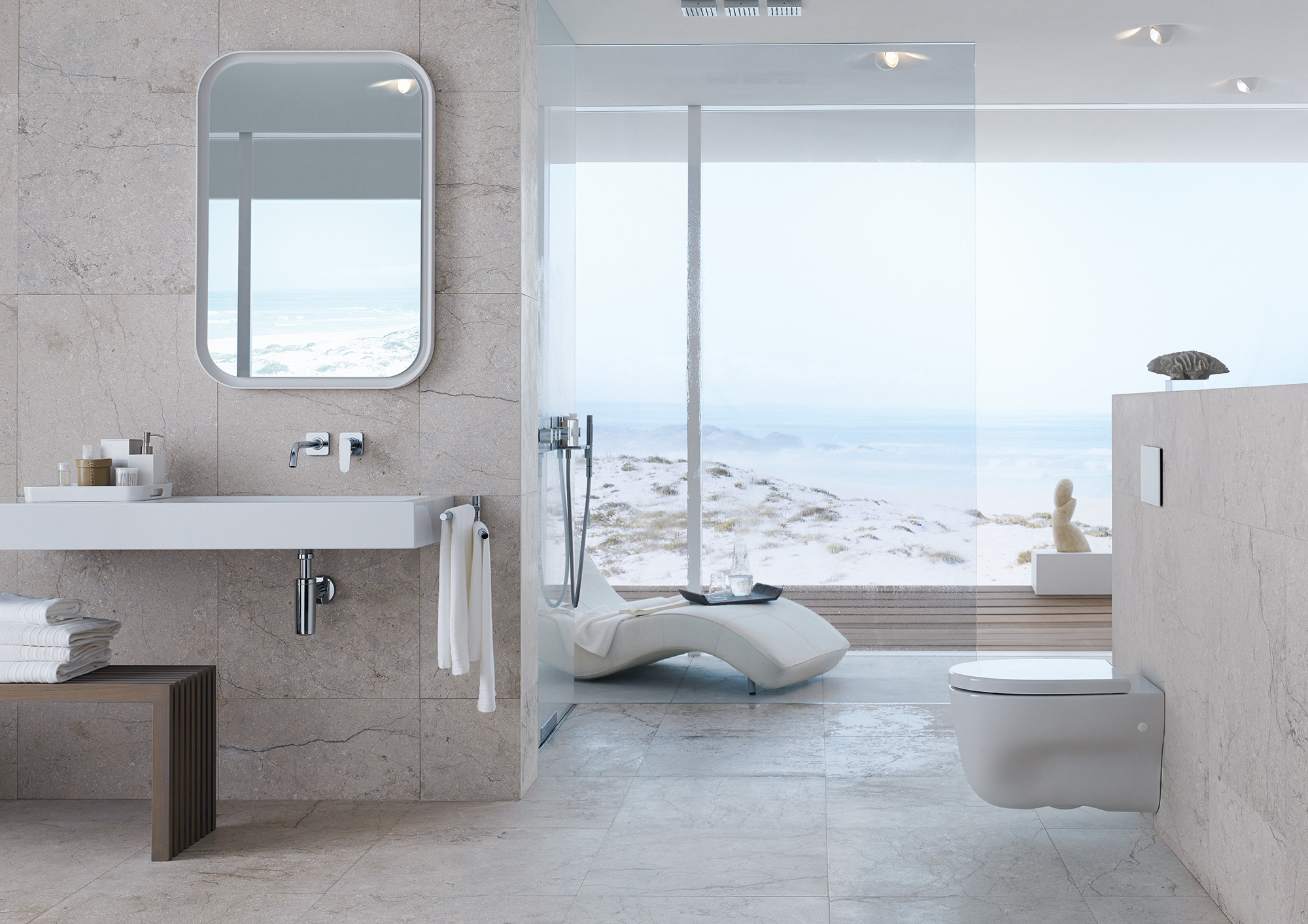 Badezimmer modern: groß, freistehende Badewanne, Glaswand