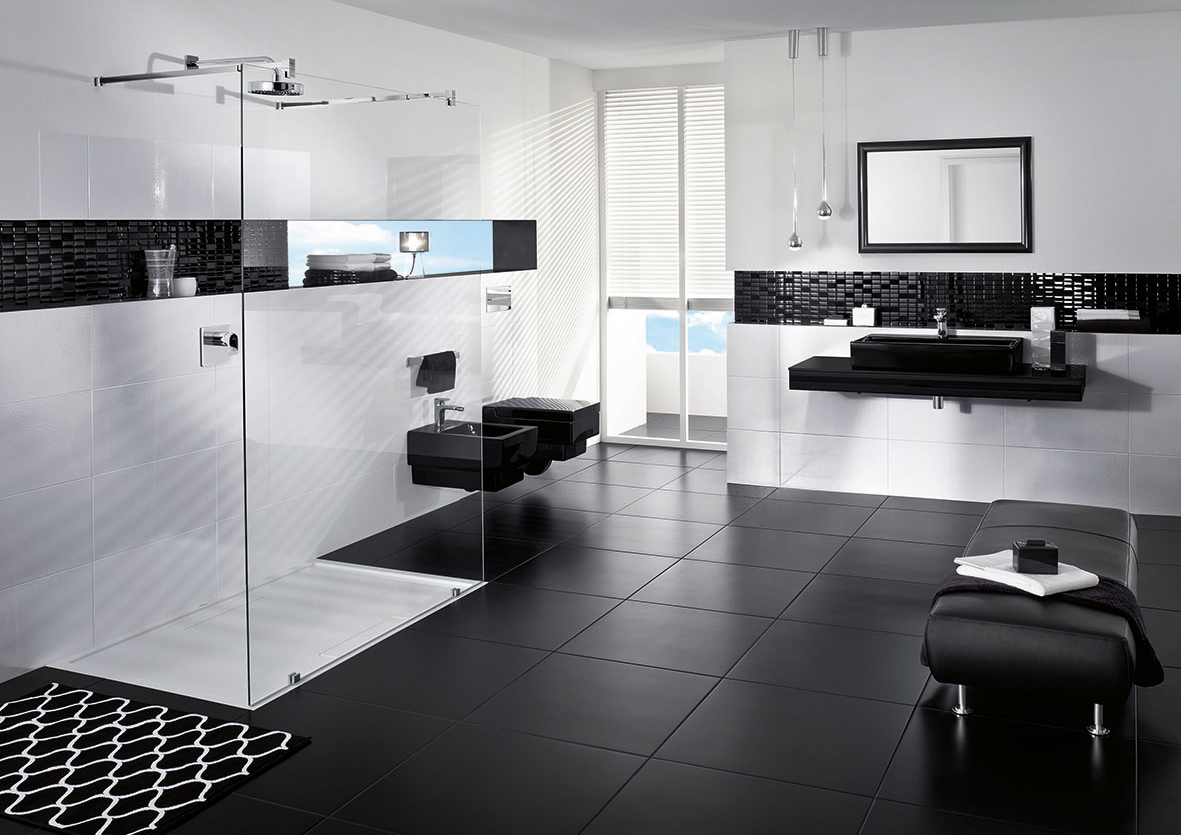 Badezimmer modern: schwarz/weiß Farbtöne